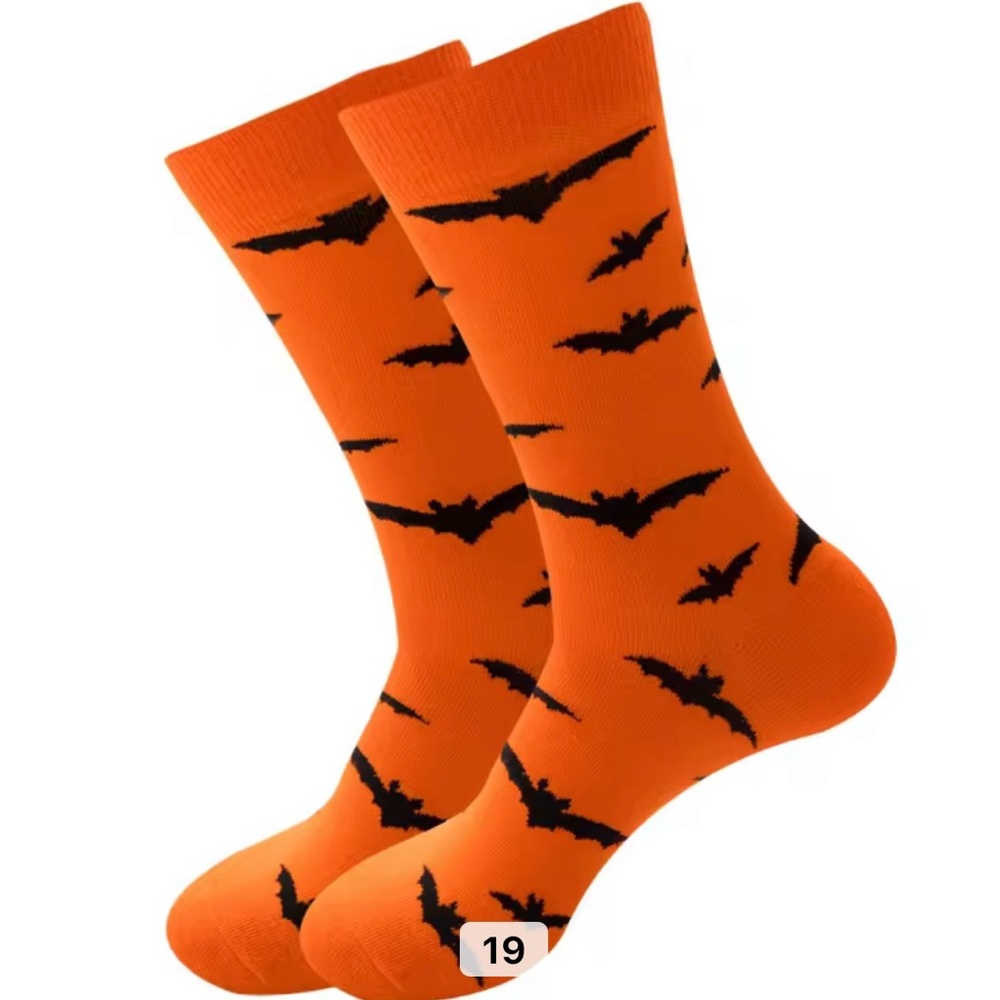 Orange Bat Pattern Socks Men’s Socks Halloween Socks